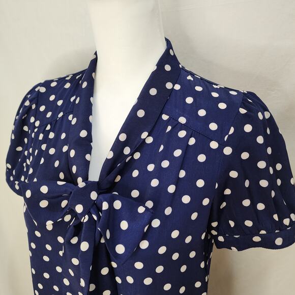 Forever 21 Polka Dot Neck Tie Bow Blouse, Size Small - Picture 2 of 8